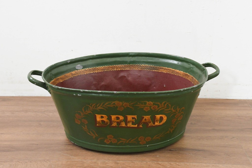 イギリスヴィンテージ　著名ペイント工房作品　「BREAD」のロゴが目を引くブリキバケツ　(R-089104)