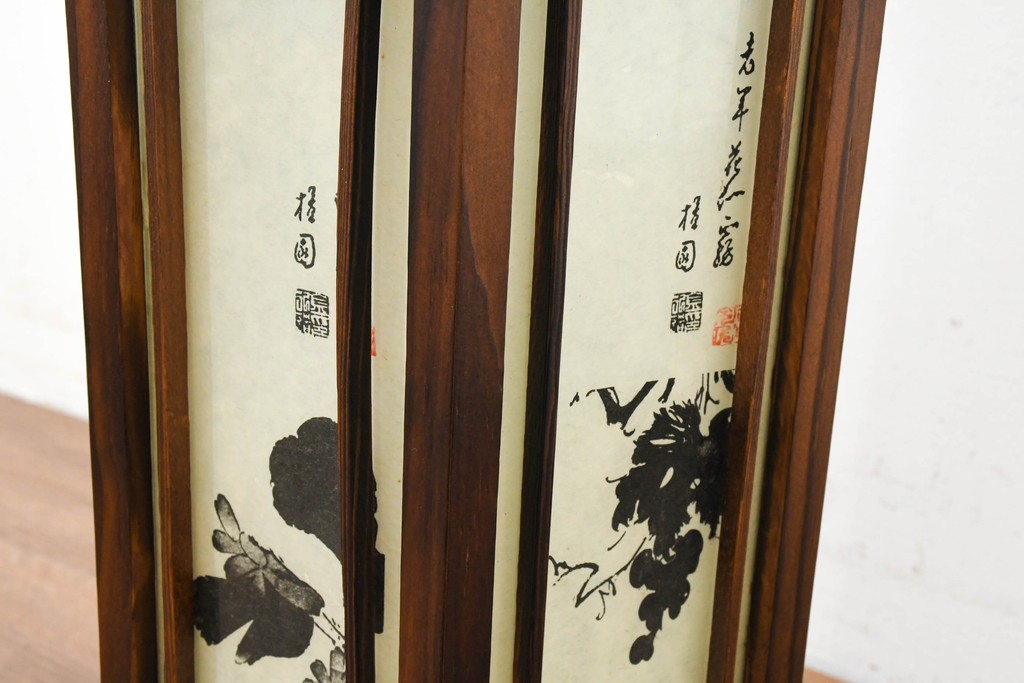 中古　韓国製　六角形屋根　楼閣風　伝統建築デザインの置き型照明　(R-089110)