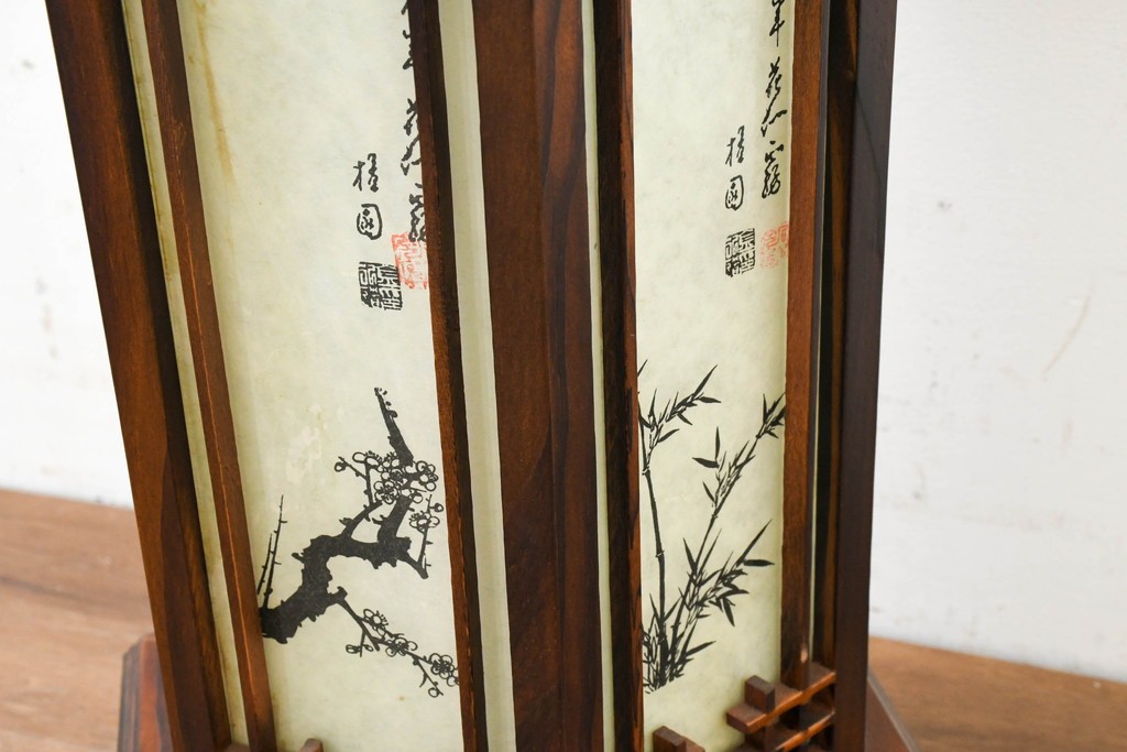 中古　韓国製　六角形屋根　楼閣風　伝統建築デザインの置き型照明　(R-089110)