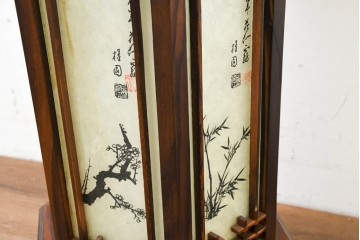 中古　韓国製　六角形屋根　楼閣風　伝統建築デザインの置き型照明　(R-089110)