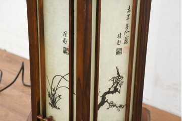 中古　韓国製　六角形屋根　楼閣風　伝統建築デザインの置き型照明　(R-089111)
