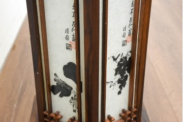 中古　韓国製　六角形屋根　楼閣風　伝統建築デザインの置き型照明　(R-089111)