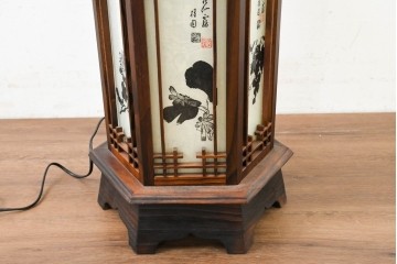 中古　韓国製　六角形屋根　楼閣風　伝統建築デザインの置き型照明　(R-089112)