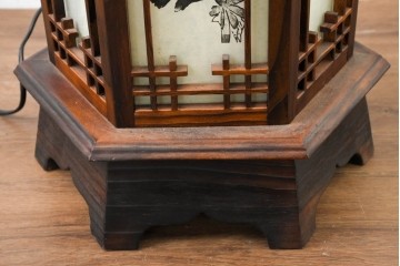 中古　韓国製　六角形屋根　楼閣風　伝統建築デザインの置き型照明　(R-089112)