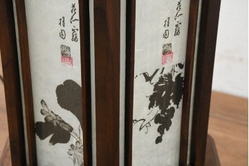 中古　韓国製　六角形屋根　楼閣風　伝統建築デザインの置き型照明　(R-089113)