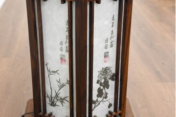 中古　韓国製　六角形屋根　楼閣風　伝統建築デザインの置き型照明　(R-089113)