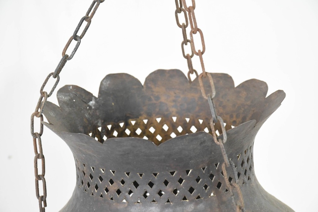 《引っ掛けシーリング式ペンダントライト加工費込み》　ヴィンテージ照明　モロッコ　真鍮　透かし模様と装飾が異国情緒を演出する吊り下げ照明　(R-089124)