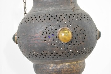 《引っ掛けシーリング式ペンダントライト加工費込み》　ヴィンテージ照明　モロッコ　真鍮　透かし模様と装飾が異国情緒を演出する吊り下げ照明　(R-089124)
