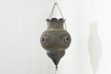 《引っ掛けシーリング式ペンダントライト加工費込み》　ヴィンテージ照明　モロッコ　真鍮　透かし模様と装飾が異国情緒を演出する吊り下げ照明　(R-089125)