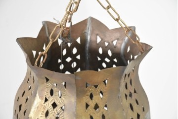 《引っ掛けシーリング式ペンダントライト加工費込み》　ヴィンテージ照明　モロッコ　真鍮　異国情緒あふれる吊り下げ照明　(R-089126)