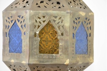 《引っ掛けシーリング式ペンダントライト加工費込み》　ヴィンテージ照明　モロッコ　真鍮　異国情緒あふれる吊り下げ照明　(R-089126)