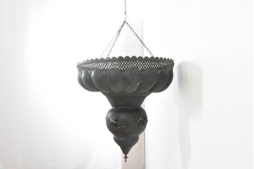 《引っ掛けシーリング式ペンダントライト加工費込み》　ヴィンテージ照明　モロッコ　真鍮　器のように広がるフォルムと透かし模様がオリエンタルなペンダントライト　(R-089130)