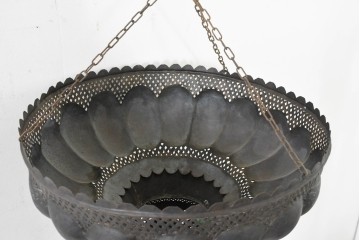 《引っ掛けシーリング式ペンダントライト加工費込み》　ヴィンテージ照明　モロッコ　真鍮　器のように広がるフォルムと透かし模様がオリエンタルなペンダントライト　(R-089130)