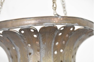 《引っ掛けシーリング式ペンダントライト加工費込み》　ヴィンテージ照明　モロッコ　真鍮　壺を思わせるシルエットのペンダントライト　(R-089131)