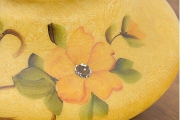《スタンドライト加工費込み》　イギリスアンティーク　真鍮製　ハンドペイントの花柄が華やかなスタンドライト　(R-089134)