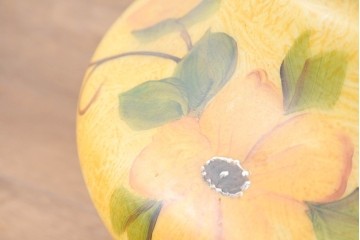 《スタンドライト加工費込み》　イギリスアンティーク　真鍮製　ハンドペイントの花柄が華やかなスタンドライト　(R-089134)