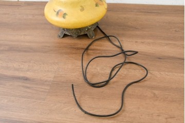 《スタンドライト加工費込み》　イギリスアンティーク　真鍮製　ハンドペイントの花柄が華やかなスタンドライト　(R-089134)