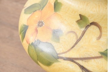 《スタンドライト加工費込み》　イギリスアンティーク　真鍮製　ハンドペイントの花柄が華やかなスタンドライト　(R-089135)
