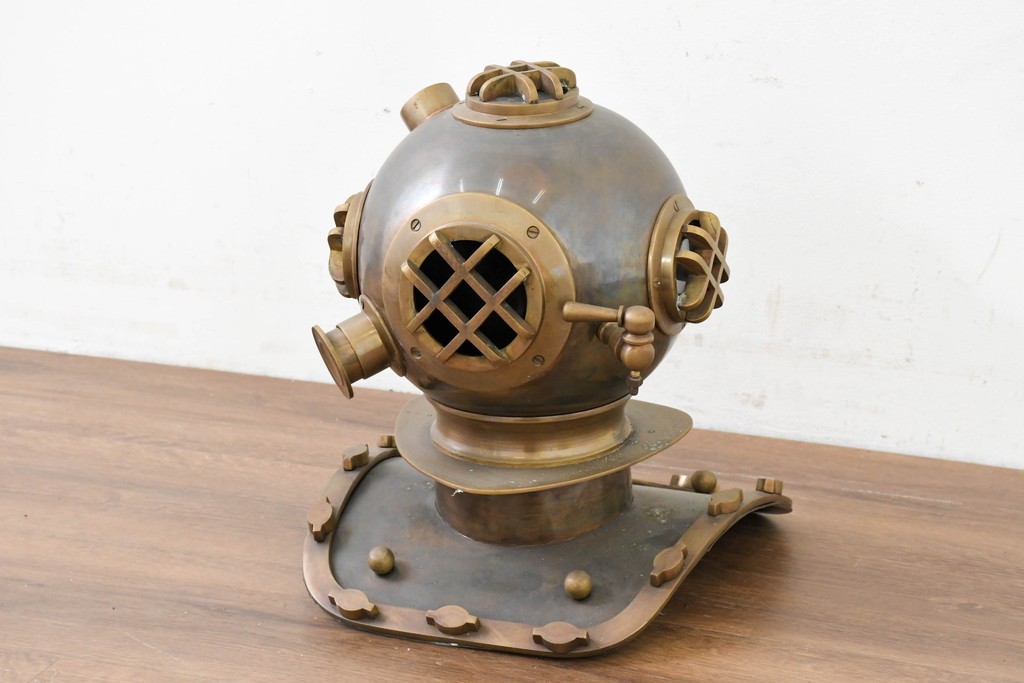 ヴィンテージ　1990年頃　真鍮　古い潜水ヘルメット型オブジェ　※ディスプレイ用　(R-089139)