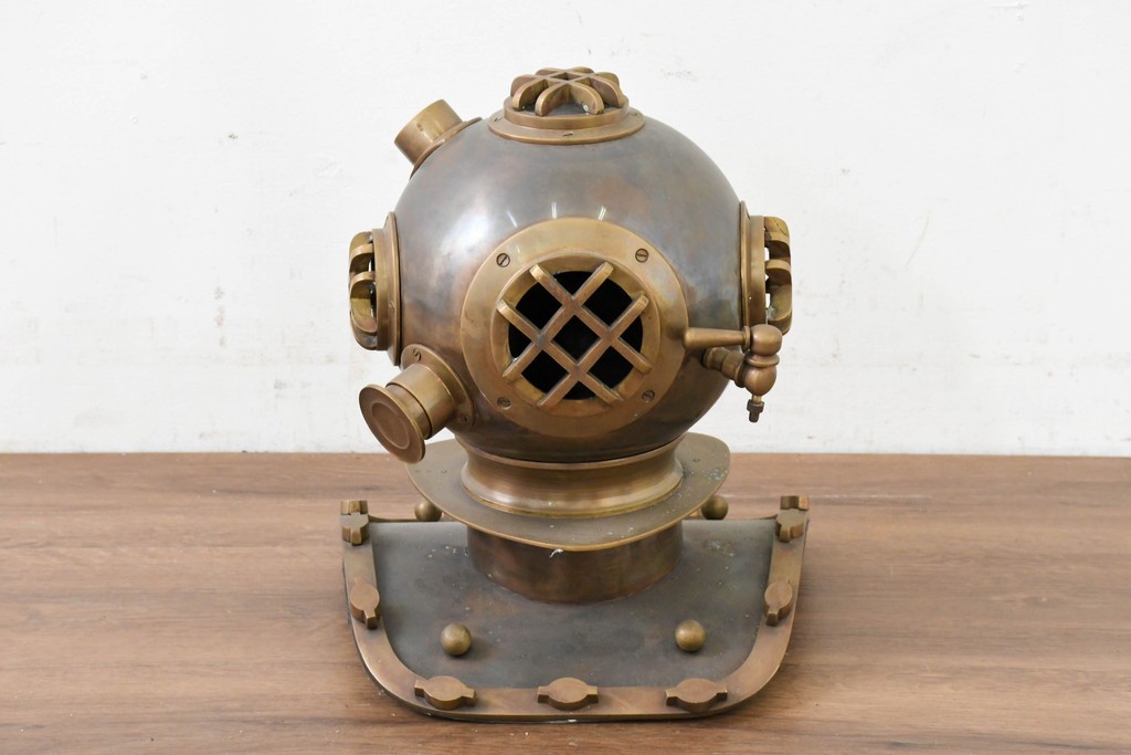 ヴィンテージ　1990年頃　真鍮　古い潜水ヘルメット型オブジェ　※ディスプレイ用　(R-089139)