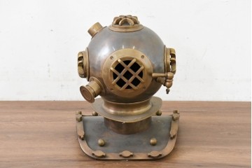 ヴィンテージ　1990年頃　真鍮　古い潜水ヘルメット型オブジェ　※ディスプレイ用　(R-089139)