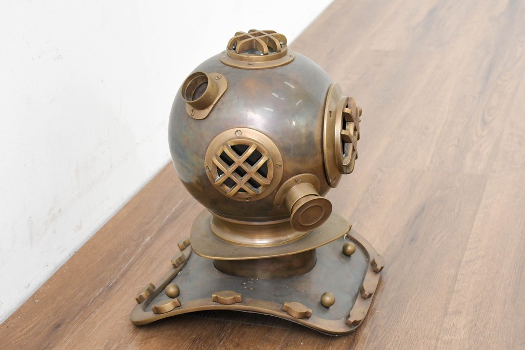 ヴィンテージ　1990年頃　真鍮　古い潜水ヘルメット型オブジェ　※ディスプレイ用　(R-089139)