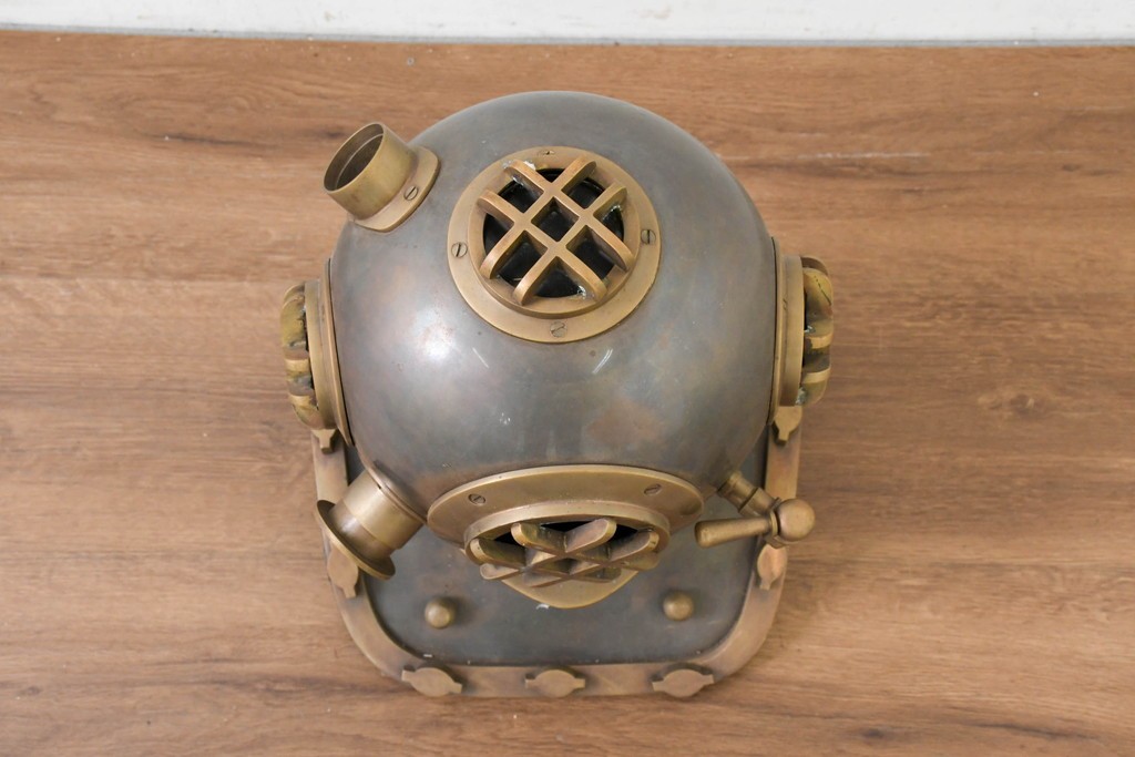 ヴィンテージ　1990年頃　真鍮　古い潜水ヘルメット型オブジェ　※ディスプレイ用　(R-089139)