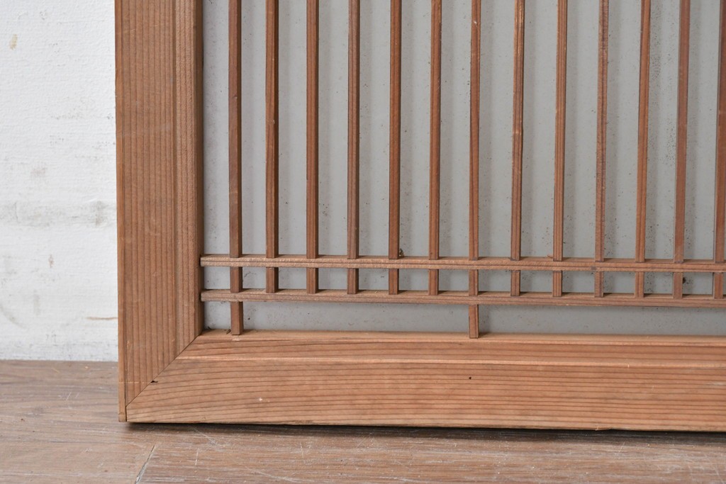 ヴィンテージ建具　昭和中期　片面ガラス　すっきりとした縦格子が上品な欄間1枚　(R-089158)