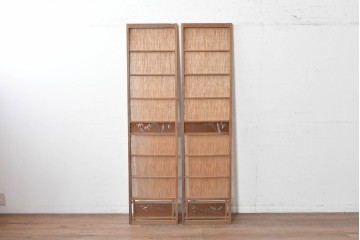 ヴィンテージ建具　昭和中期　幅狭　魚と竹の意匠が涼やかな夏戸2枚セット　(R-089159)