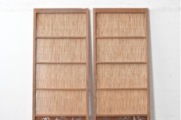 ヴィンテージ建具　昭和中期　幅狭　魚と竹の意匠が涼やかな夏戸2枚セット　(R-089159)