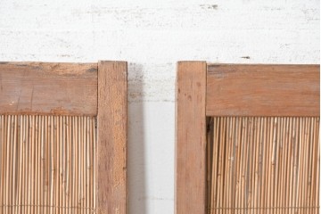 ヴィンテージ建具　昭和中期　幅狭　魚と竹の意匠が涼やかな夏戸2枚セット　(R-089159)