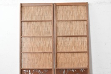 ヴィンテージ建具　昭和中期　幅狭　魚と竹の意匠が涼やかな夏戸2枚セット　(R-089159)