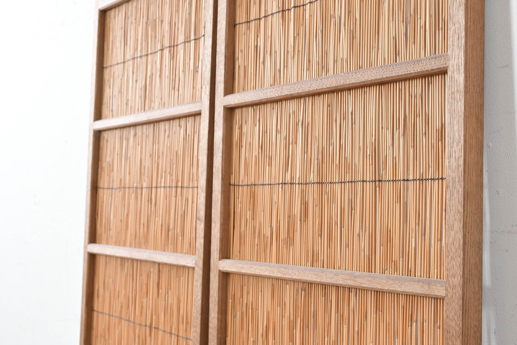 ヴィンテージ建具　昭和中期　幅狭　シンプルデザインの夏戸2枚セット　(R-089160)