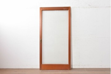 ヴィンテージ建具　昭和中期から昭和後期　銀モールガラスがレトロなドア1枚　(R-089163)