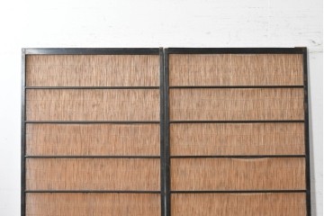 アンティーク建具　昭和初期から昭和中期　魚と竹の意匠が涼やかな夏戸2枚セット　(R-089165)