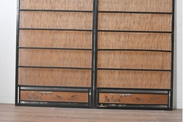 アンティーク建具　昭和初期から昭和中期　魚と竹の意匠が涼やかな夏戸2枚セット　(R-089165)