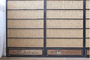 アンティーク建具　昭和初期から昭和中期　波千鳥の意匠が愛らしい夏戸4枚セット　(R-089166)