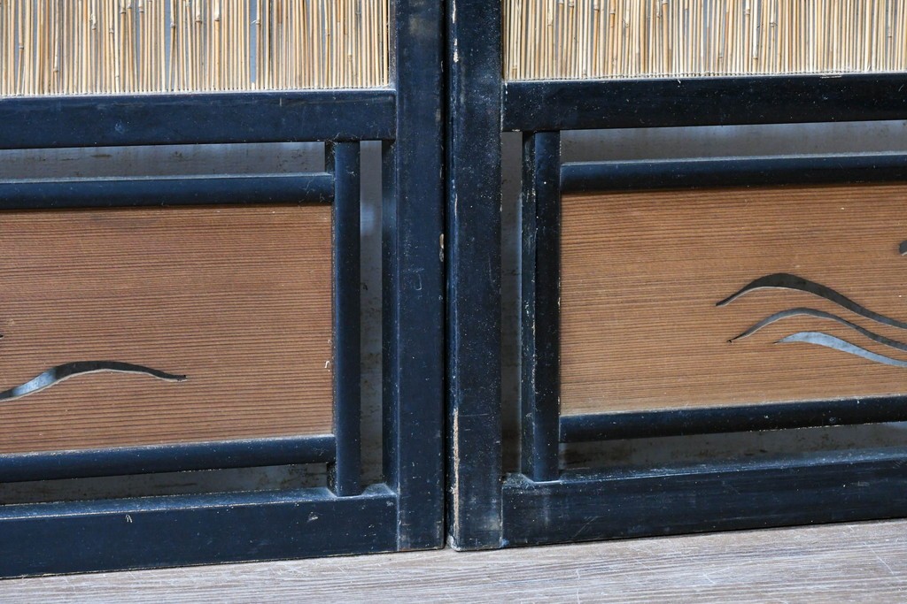 アンティーク建具　昭和初期から昭和中期　波千鳥の意匠が愛らしい夏戸4枚セット　(R-089166)