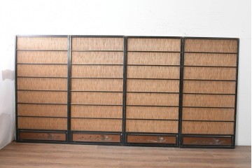 アンティーク建具　昭和初期から昭和中期　波千鳥の意匠が愛らしい夏戸4枚セット　(R-089166)