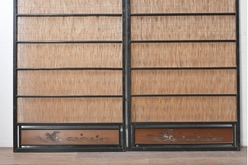 アンティーク建具　昭和初期から昭和中期　波千鳥の意匠が愛らしい夏戸2枚セット　(R-089167)