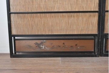 アンティーク建具　昭和初期から昭和中期　波千鳥の意匠が愛らしい夏戸2枚セット　(R-089167)