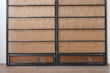 アンティーク建具　昭和初期から昭和中期　波千鳥の意匠が愛らしい夏戸2枚セット　(R-089167)
