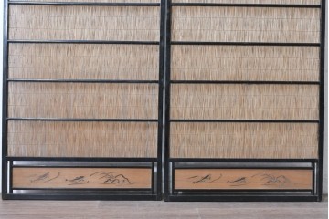 アンティーク建具　昭和初期から中期　二匹の魚の意匠が涼やかな夏戸2枚セット　(R-089168)