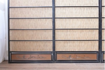 アンティーク建具　昭和初期から中期　涼やかな素材感と波千鳥の意匠が魅力の夏戸4枚セット　(R-089169)