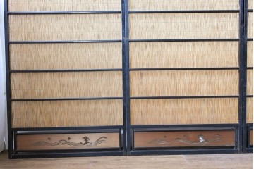 アンティーク建具　昭和初期から中期　涼やかな素材感と波千鳥の意匠が魅力の夏戸4枚セット　(R-089169)