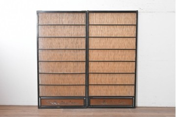 アンティーク建具　昭和初期から中期　波千鳥の意匠が粋な夏戸2枚セット　(R-089170)