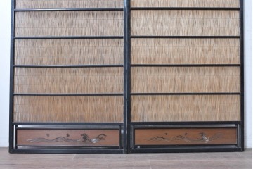 アンティーク建具　昭和初期から中期　波千鳥の意匠が粋な夏戸2枚セット　(R-089170)