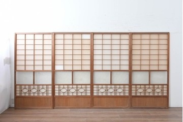 アンティーク建具　昭和初期から昭和中期　上手物!　変わり格子入りの障子戸4枚セット　(R-089171)