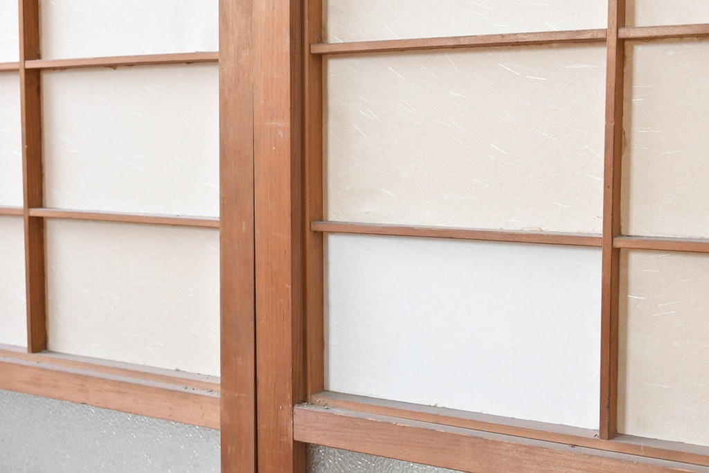 アンティーク建具　昭和初期から昭和中期　上手物!　変わり格子入りの障子戸4枚セット　(R-089171)