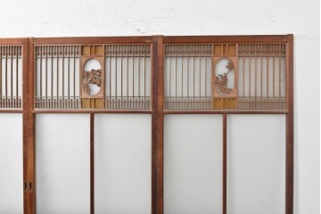 ヴィンテージ建具　上手物!　腰板欅(ケヤキ)材　透かし細工と色ガラスが目を引くガラス戸4枚セット　(R-089172)